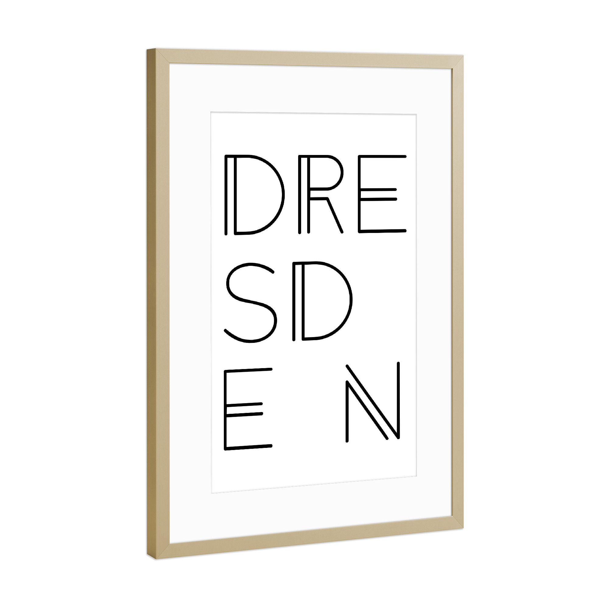 Poster mit Rahmen Gold "Dresden - Typobild" artboxONE - Typografie,Schwarzweiß,Städte / Dresden - Dresden
