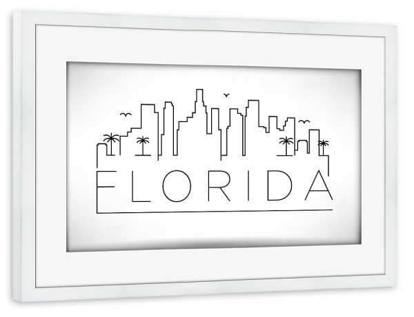 Poster mit Rahmen weiß "Minimal Florida Skyline Design" artboxONE - Städte,Schwarzweiß - Florida,Usa,Miami,Skyline
