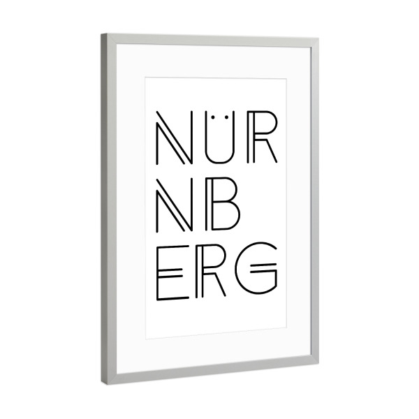 Poster mit Rahmen Silber "Citybild Nürnberg" artboxONE - Typografie,Schwarzweiß,Städte / Weitere - Nürnberg,Bayern