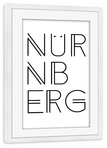 Poster mit Rahmen weiß "Citybild Nürnberg" artboxONE - Typografie,Schwarzweiß,Städte / Weitere - Nürnberg,Bayern