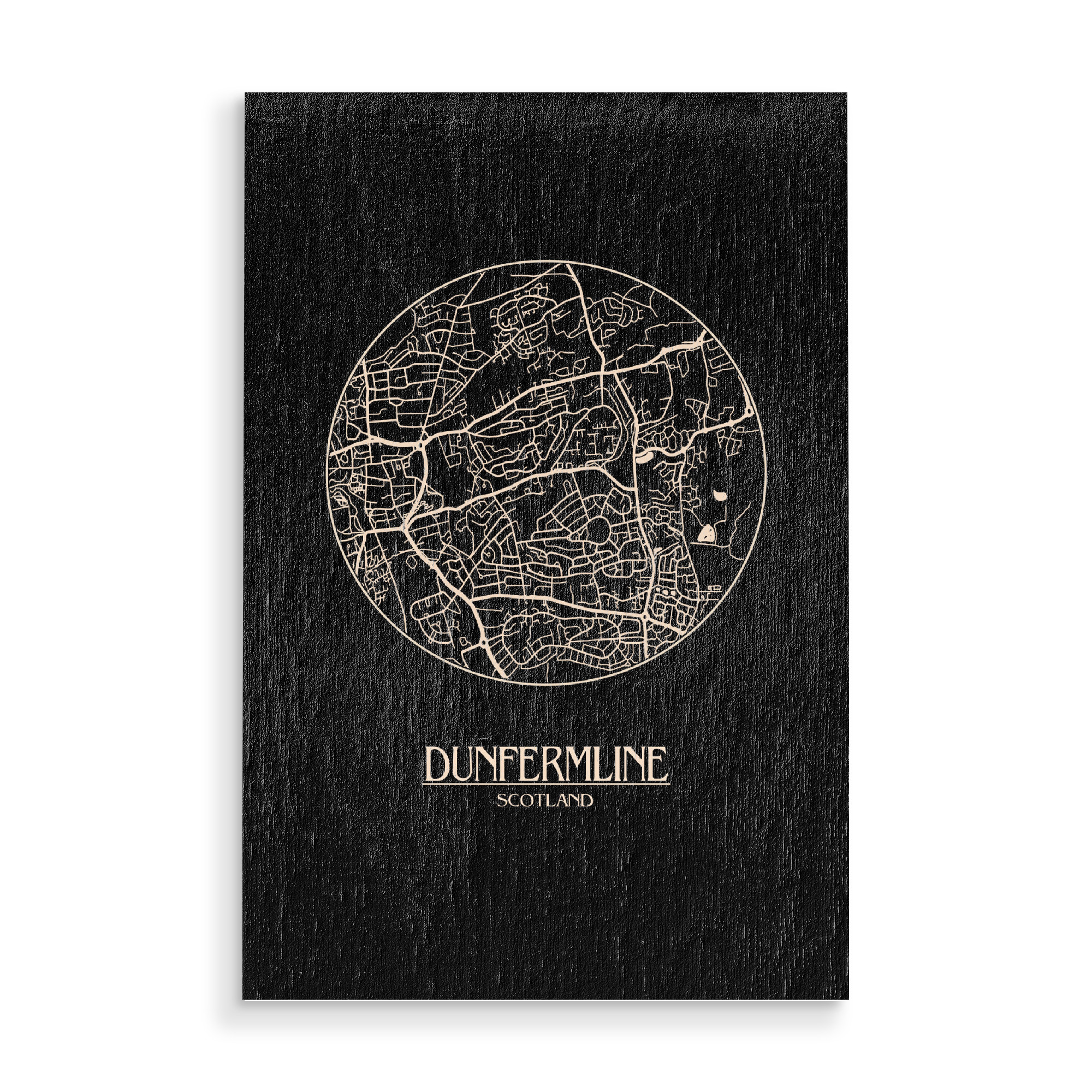 Holzbild "Retro Map Dunfermline Round" artboxONE - Städte / Weitere,Kartografie - Retro,Map,Dunfermline,Scotland,Vintage