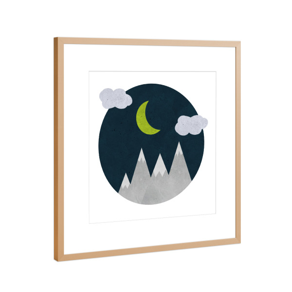 Poster mit Rahmen Kupfer "Berge bei Nacht" artboxONE - Für Kinder,Abstrakt - Berg,Mond