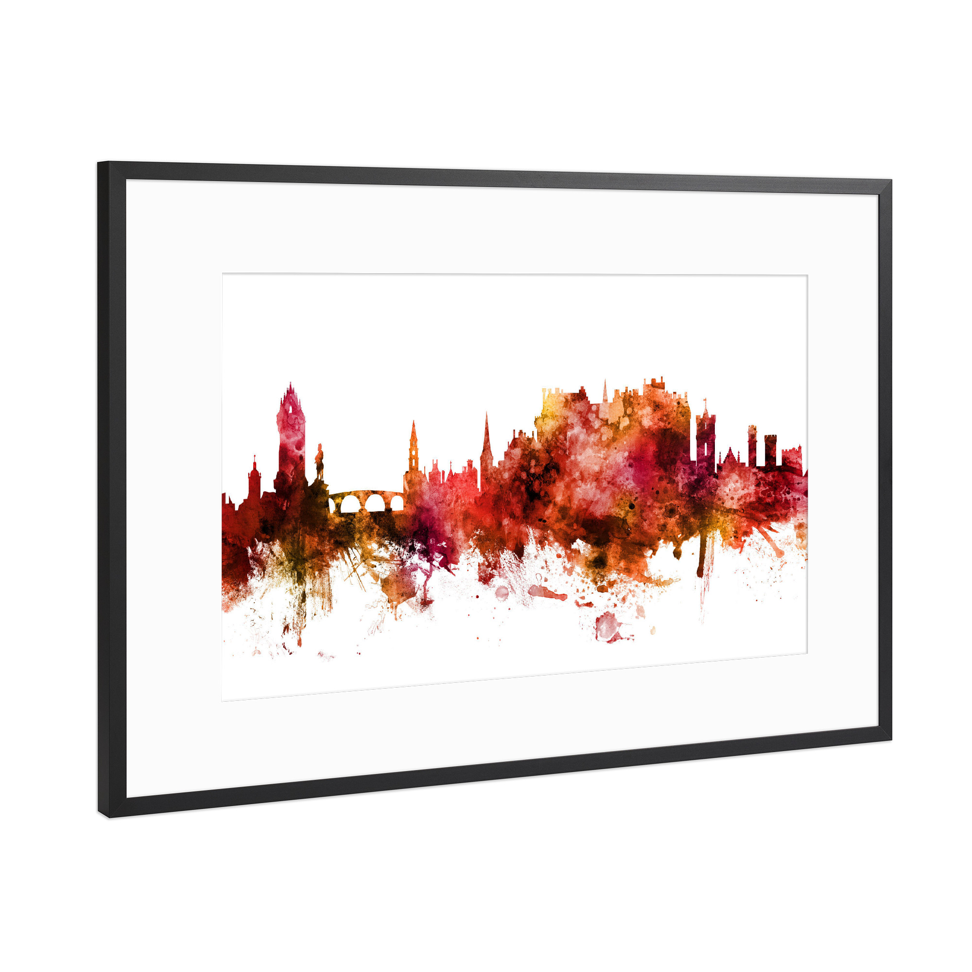 Poster mit Rahmen Schwarz (Metallic) "Stirling Scotland Skyline Dark Red" artboxONE - Städte - Stirling,Skyline,Scotland