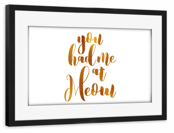 Poster mit Rahmen schwarz "You had me at meow golden" artboxONE - Typografie - Cat love,Crazy cat lady,Meow,Calligraphy,Cat