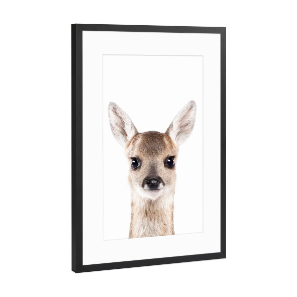 Poster mit Rahmen Schwarz (Metallic) "Baby Deer" artboxONE - Tiere - Animals,Portrait,Fawn,Deer,Baby animal