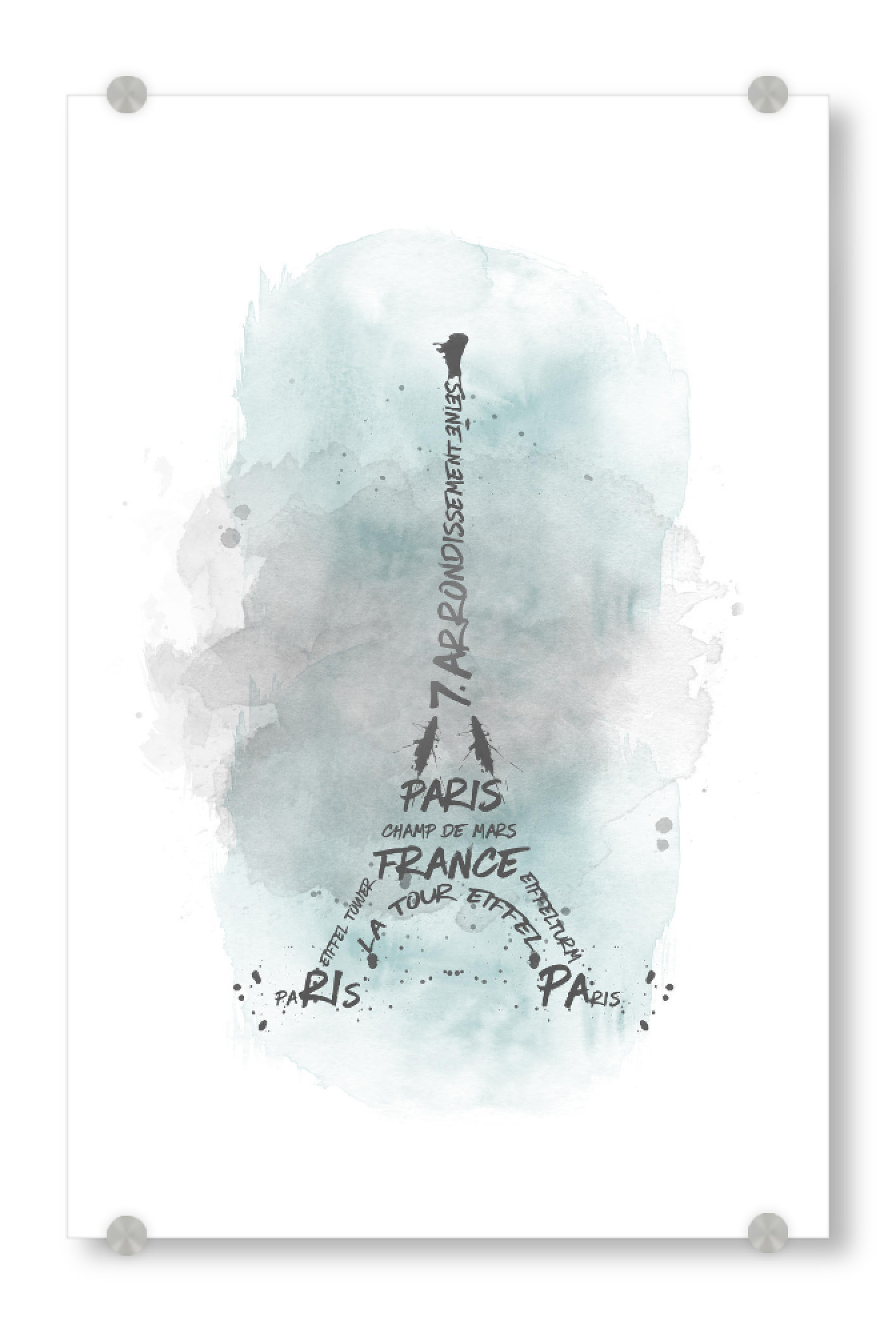 Acrylglasbild "Eiffelturm Typografie Aquarell" artboxONE - Städte,Städte / Paris - Modern,Paris,Eifelturm