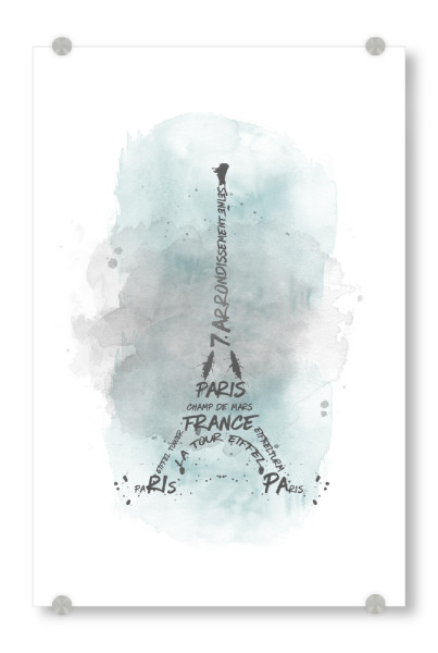 Acrylglasbild "Eiffelturm Typografie Aquarell" artboxONE - Städte,Städte / Paris - Modern,Paris,Eifelturm