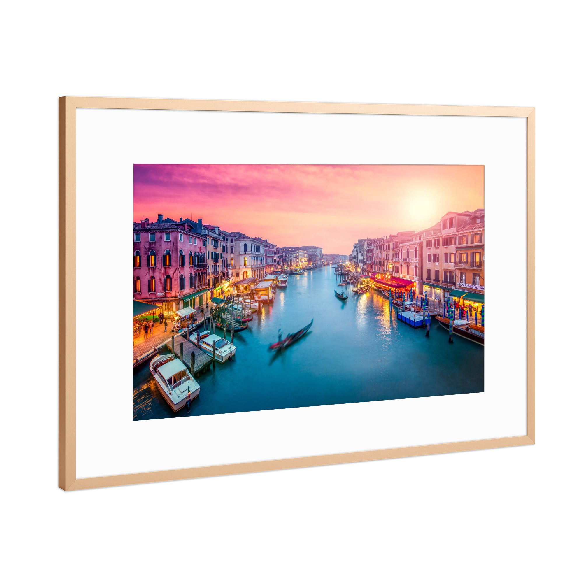 Poster mit Rahmen Kupfer "Canal Grande in Venedig" artboxONE - Architektur,Städte / Venedig - Venedig,Canal grande,Kanal,Boot,Italien,Sonnenuntergang