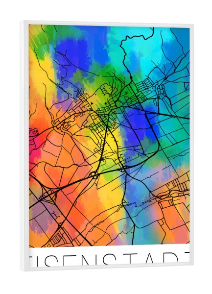 Poster mit weißem Rahmen "Retro Map Eisenstadt Watercolor" artboxONE - Städte,Reise,Städte / Weitere,Kartografie