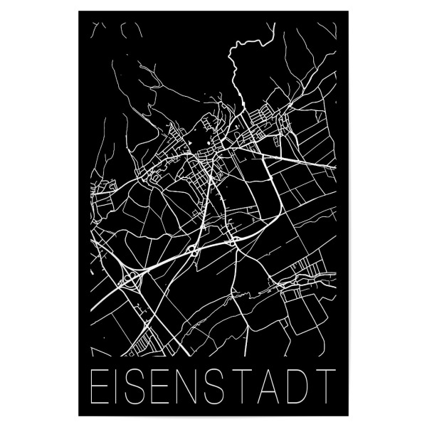 Poster 30x20 cm "Retro Map Eisenstadt Black" artboxONE - Schwarzweiß,Städte / Weitere,Kartografie - Retro,Map,Eisenstadt,Austria,Vintage