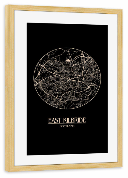 Poster mit Rahmen kiefer "Retro Map East Kilbride Round" artboxONE - Städte / Weitere,Kartografie - Retro,Map,East kilbride,Scotland,Vintage