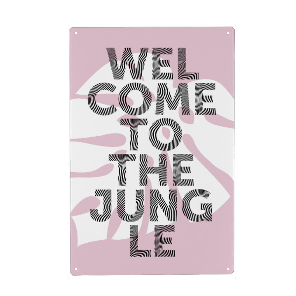 Metall Poster "Welcome to the jungle - rosa" artboxONE - Typografie,Floral - Jungle - Blechschild