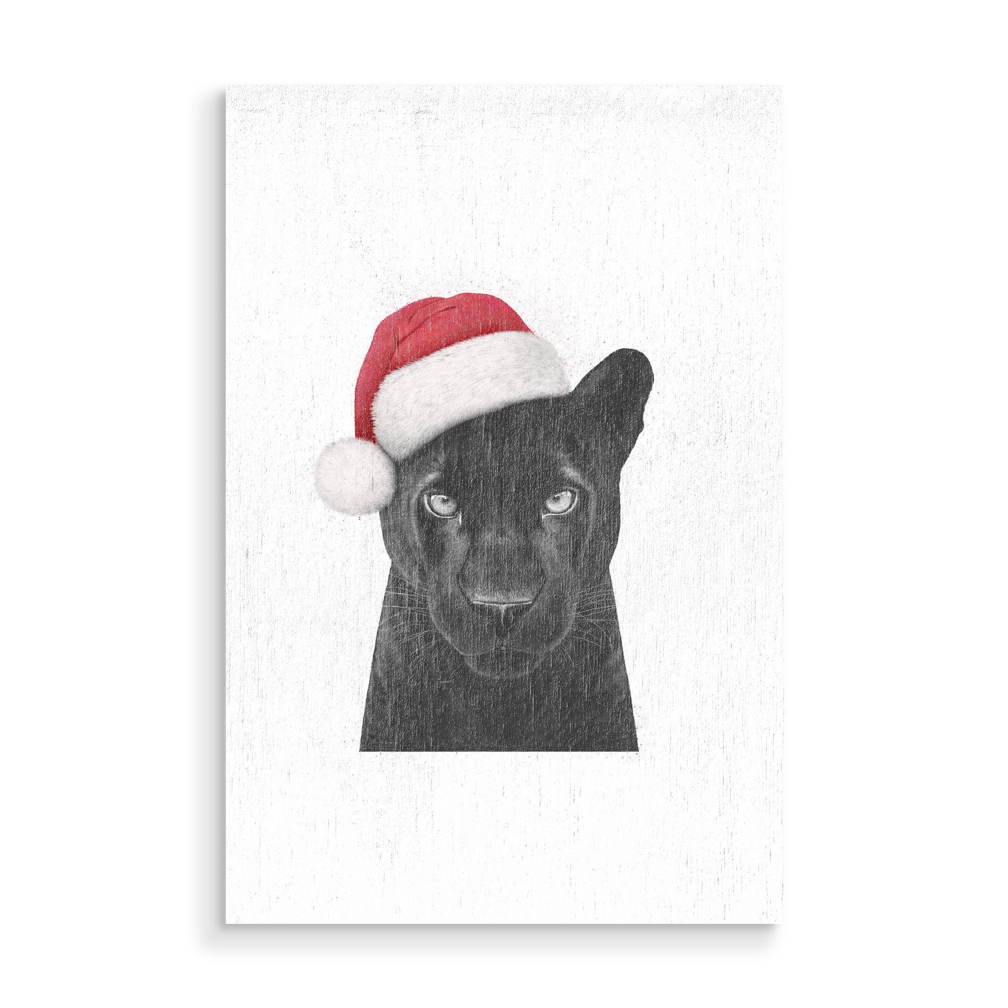 Holzbild "Christmas panther girl" artboxONE - Tiere,Schwarzweiß - Panther,Cat,Christmas,Black panther