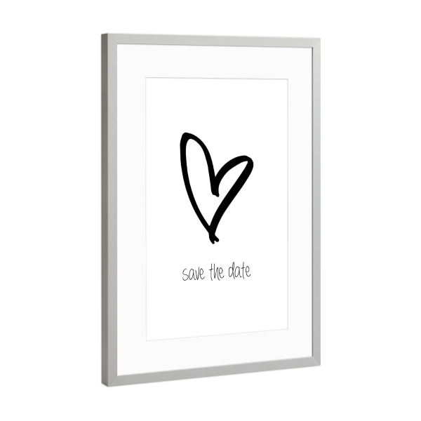 Poster mit Rahmen Silber "Save the date" artboxONE - Typografie,Schwarzweiß,Liebe