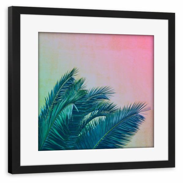 Poster mit Rahmen schwarz "Pink Palms" artboxONE - Natur,Reise,Floral,Reise / Strand und Meer - Leaves,Palmtree,Palm