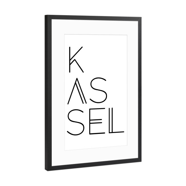 Poster mit Rahmen Schwarz (Metallic) "Kassel - Städtebild" artboxONE - Typografie,Schwarzweiß,Buchstaben - Kassel,Hessen,Typo
