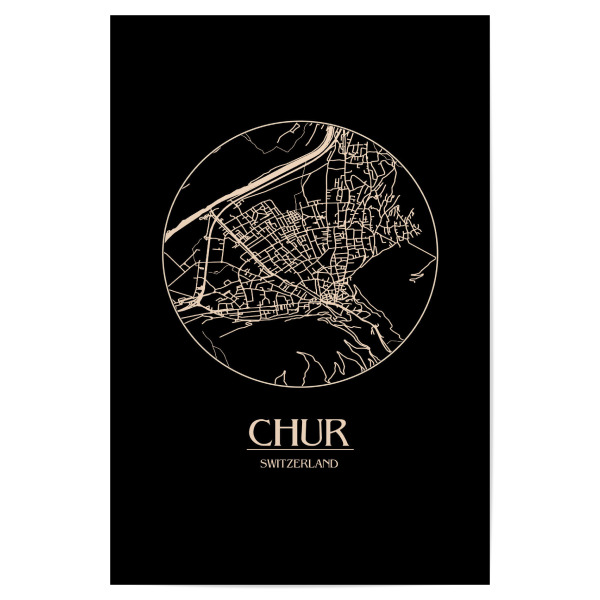 Poster 30x20 cm "Retro Map Chur Switzerland Round" artboxONE - Städte,Reise,Städte / Weitere,Kartografie - Retro,Switzerland,Round,Map,Chur