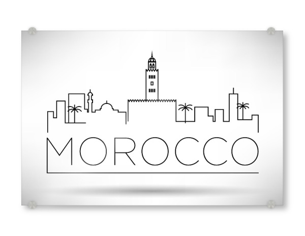 Acrylglasbild "Minimal Morocco Skyline Design" artboxONE - Städte,Schwarzweiß - City,Skyline,Morocoo,Oneline