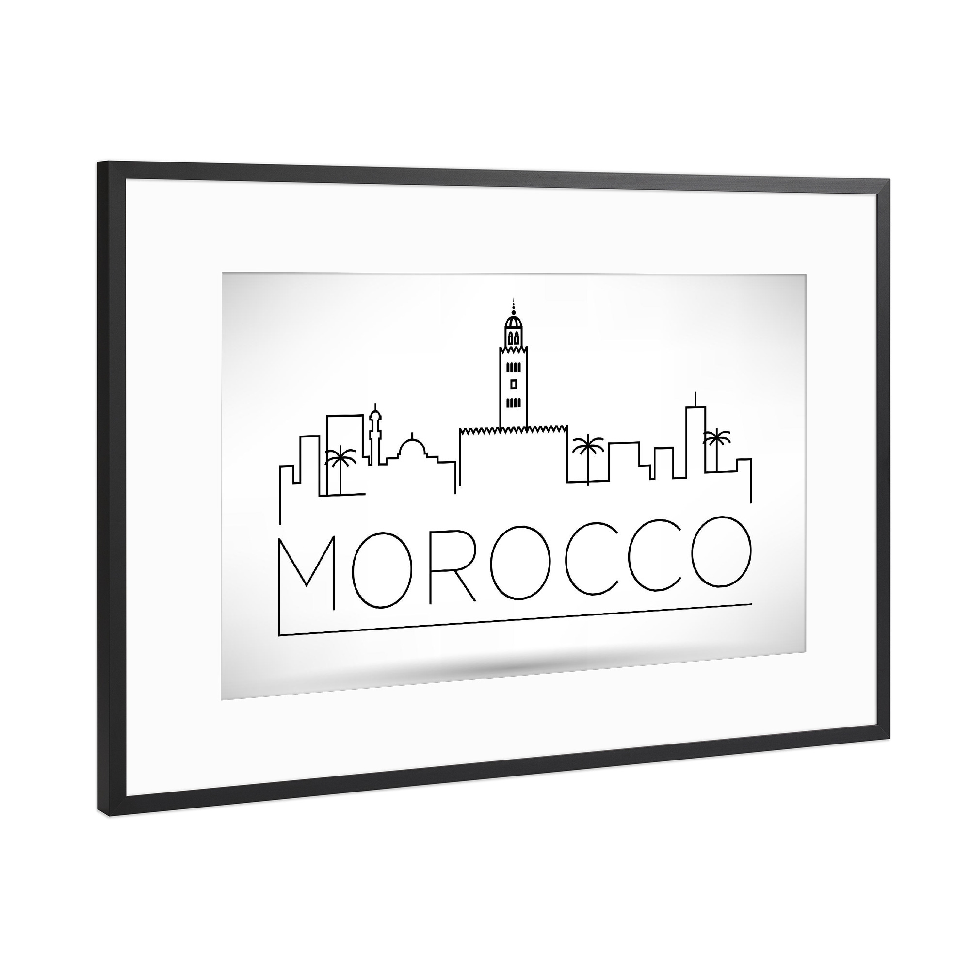 Poster mit Rahmen Schwarz (Metallic) "Minimal Morocco Skyline Design" artboxONE - Städte,Schwarzweiß - City,Skyline,Morocoo,Oneline