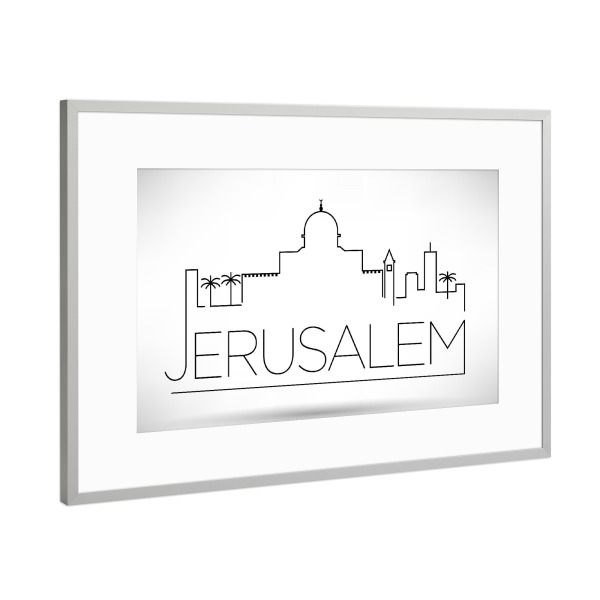 Poster mit Rahmen Silber "Minimal Jerusalem Skyline Design" artboxONE - Städte,Schwarzweiß - City,Skyline,Jerusalem,Israel,Lineart
