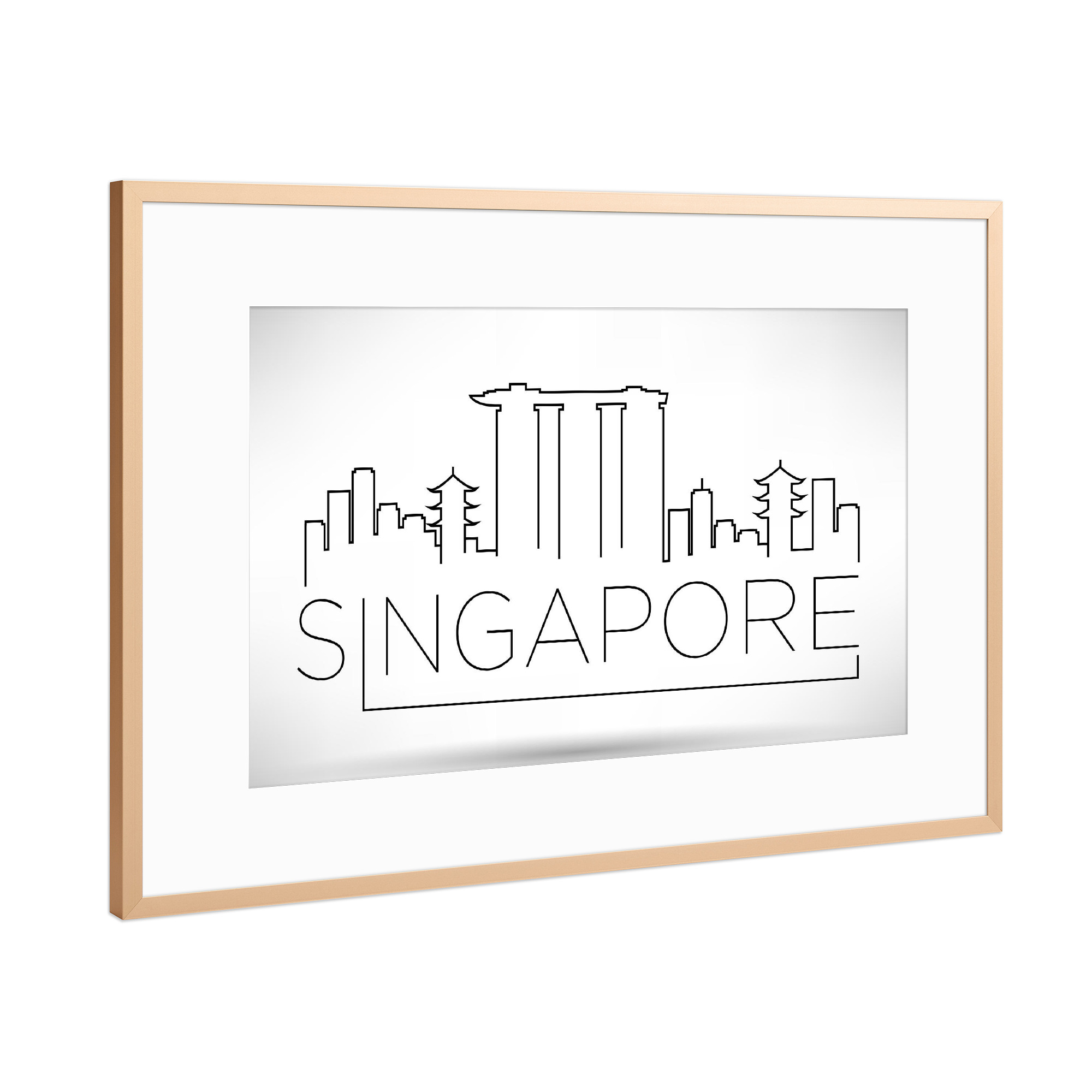Poster mit Rahmen Kupfer "Minimal Singapore Skyline Design" artboxONE - Städte,Schwarzweiß - Singapore,Asia,City,Skyline,Lineart
