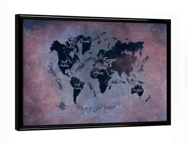 Poster mit schwarzem Rahmen "World map night" artboxONE - Reise,Reise / Länder - Weltkarte,Karte,Welt,Typografie,Nacht