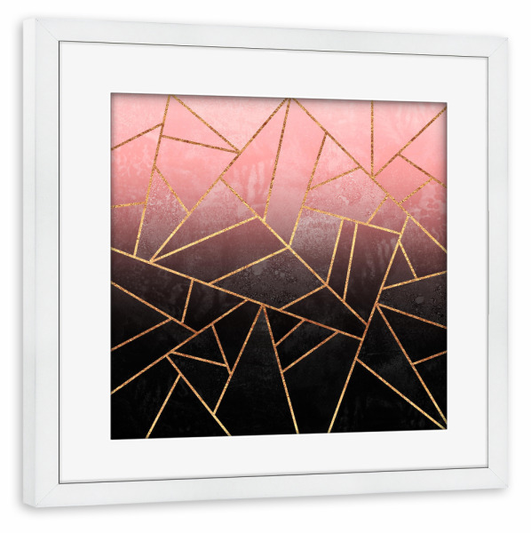 Poster mit Rahmen weiß "Pink And Black Stone" artboxONE - Geometrie - Modern,Geometry,Geometric,Minimal,Ombre,Triangle