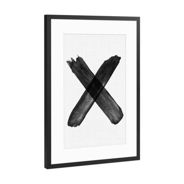 Poster mit Rahmen Schwarz (Metallic) "X Brush Strokes" artboxONE - Abstrakt,Schwarzweiß - X,Abstract,Brush,Lines
