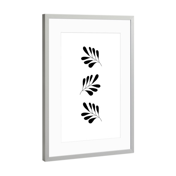 Poster mit Rahmen Silber "Floral weiß" artboxONE - Natur,Floral,Abstrakt,Schwarzweiß - Floral,Pflanzen