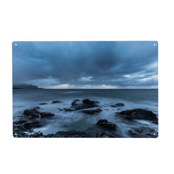 Metall Poster "Stormnight" artboxONE - Natur - Lofoten,Norwegen,Meer,Steine - Blechschild