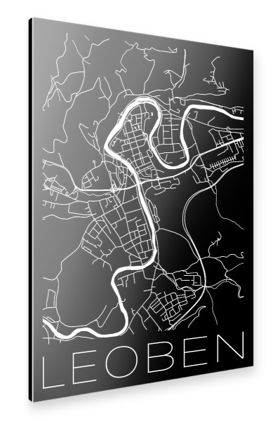 Alu-Dibond "Retro Map Leoben Black" 30x20 cm artboxONE