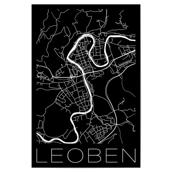 Poster 30x20 cm "Retro Map Leoben Black" artboxONE - Städte,Reise,Schwarzweiß,Städte / Weitere,Kartografie - Map,Leoben,Austria,Vintage,Retro map