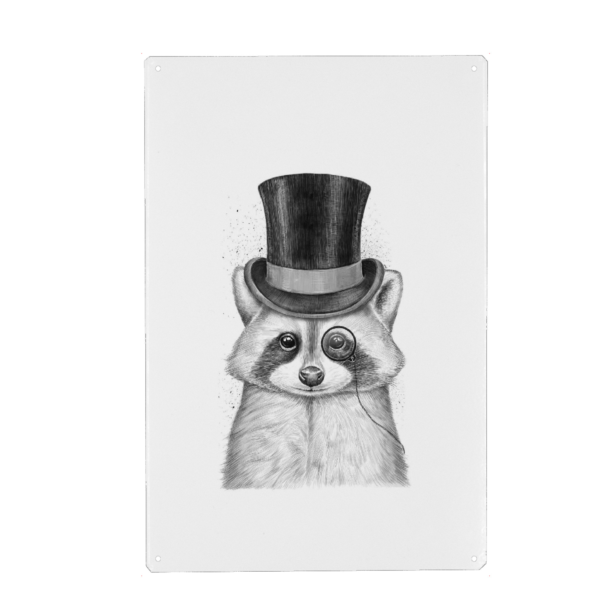 Holzbild "Raccoon gentleman" artboxONE - Tiere,Schwarzweiß - Waschbär,Tier,Monokel,Gentleman,Hut
