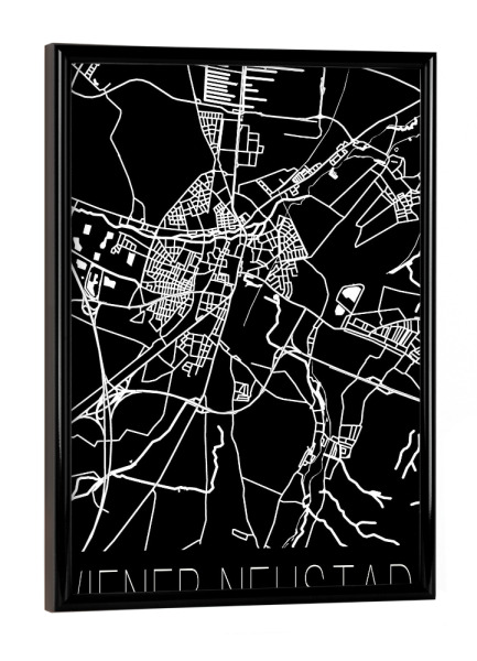 Poster mit schwarzem Rahmen "Retro Map Wiener Neustadt Black" artboxONE - Städte,Reise,Schwarzweiß,Städte / Weitere,Kartografie