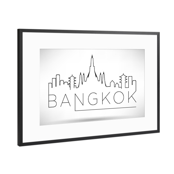 Poster mit Rahmen Schwarz (Metallic) "Minimal Bangkok Skyline Design" artboxONE - Städte,Schwarzweiß - Bangkok,Thailand,Minimal,Skyline