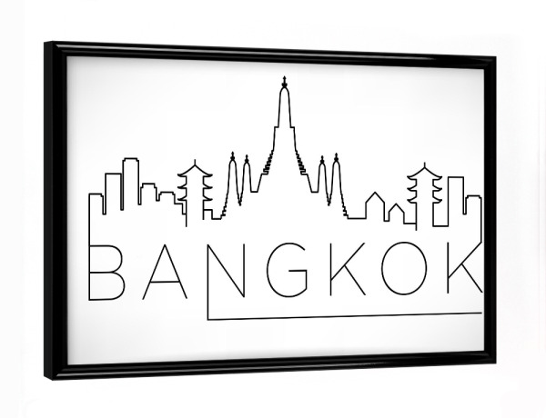 Poster mit schwarzem Rahmen "Minimal Bangkok Skyline Design" artboxONE - Städte,Schwarzweiß - Bangkok,Thailand,Minimal,Skyline