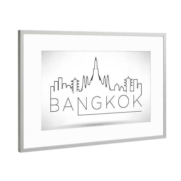 Poster mit Rahmen Silber "Minimal Bangkok Skyline Design" artboxONE - Städte,Schwarzweiß - Bangkok,Thailand,Minimal,Skyline
