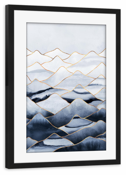 Poster mit Rahmen schwarz "Mountains Blue" artboxONE - Geometrie - Mountains,Hills,Pattern