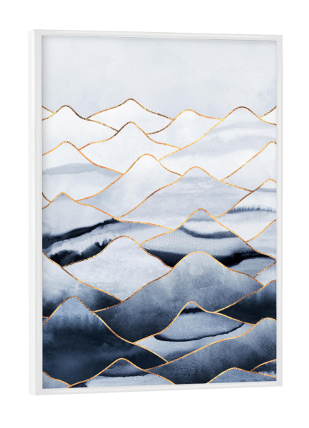 Poster mit weißem Rahmen "Mountains Blue" artboxONE - Geometrie - Mountains,Hills,Pattern