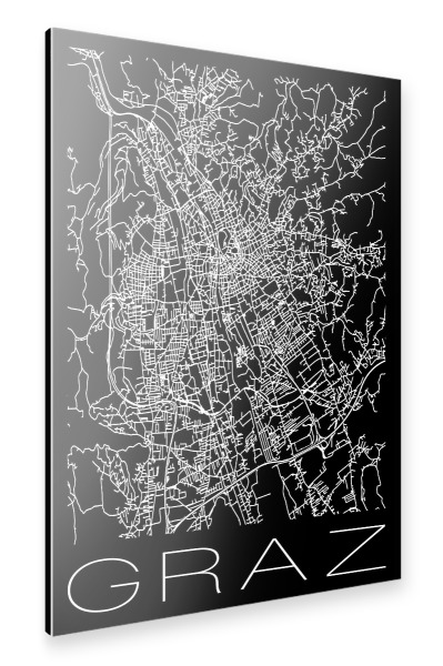 Alu-Dibond "Retro Map Graz Black" 30x20 cm artboxONE