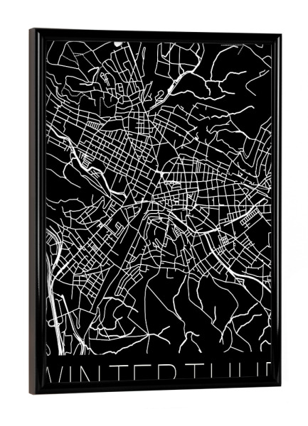 Poster mit schwarzem Rahmen "Retro Map Winterthur Black" artboxONE - Schwarzweiß,Städte / Weitere,Kartografie