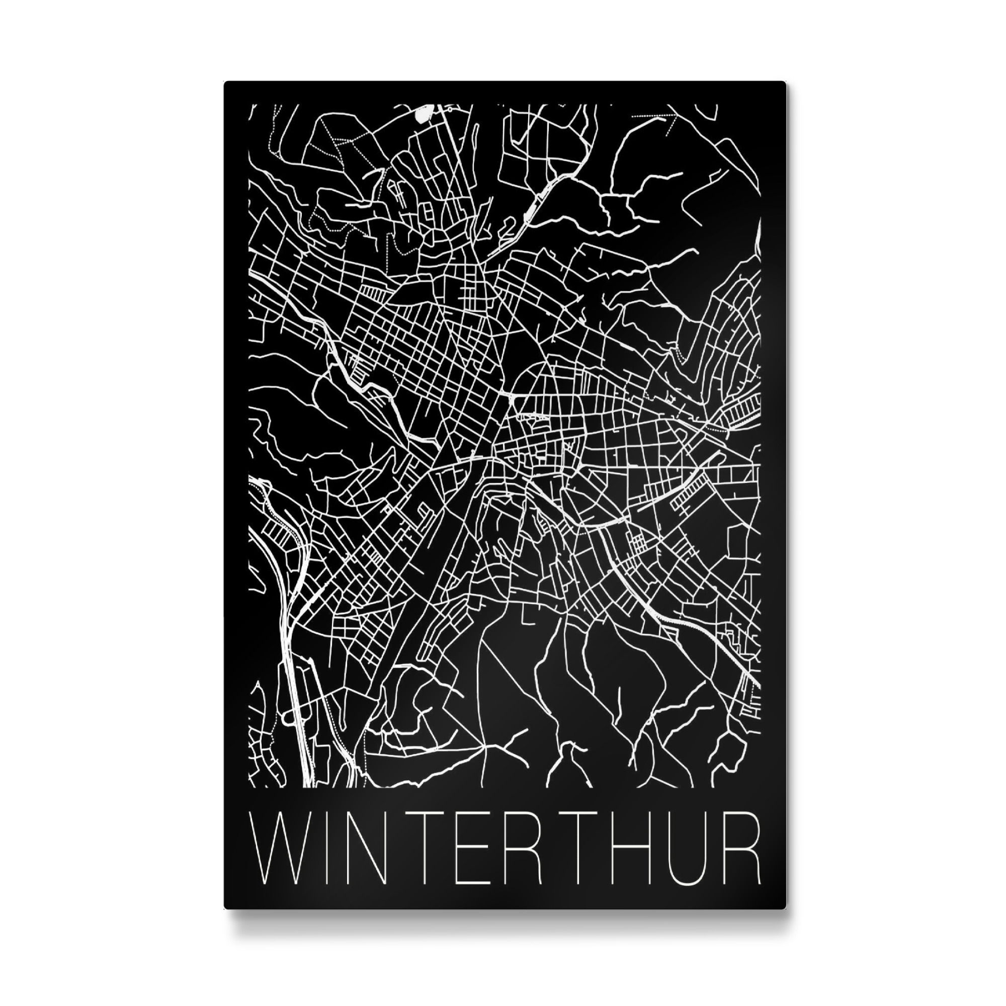 Galerie-Print "Retro Map Winterthur Black" 30x20 cm artboxONE