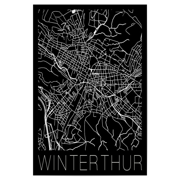 Poster 30x20 cm "Retro Map Winterthur Black" artboxONE - Schwarzweiß,Städte / Weitere,Kartografie - Retro,Map,Winterthur,Switzerland,Vintage