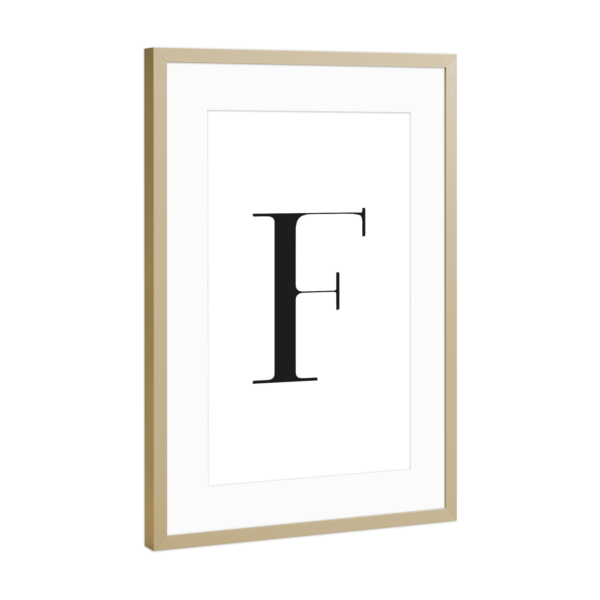 Poster mit Rahmen Gold "Buchstabe – F" artboxONE - Schwarzweiß,Buchstaben,Buchstaben / F - Buchstabe,F,Alphabet,Abc