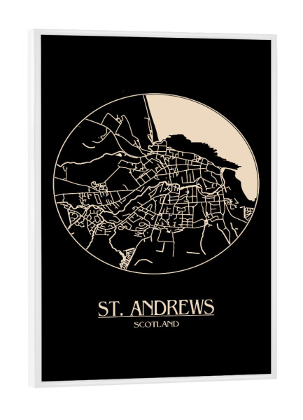 Poster mit weißem Rahmen "Retro Map St. Andrews Black Round" artboxONE - Städte,Reise,Städte / Weitere,Kartografie