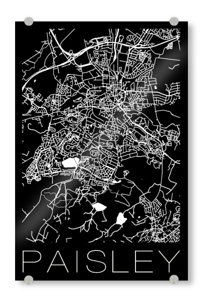 Acrylglasbild "Retro Map Paisley Black" artboxONE - Städte,Schwarzweiß,Städte / Weitere,Kartografie - Retro,Map,Paisley,Scotland,Vintage,Retro map