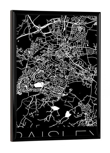 Poster mit schwarzem Rahmen "Retro Map Paisley Black" artboxONE - Städte,Schwarzweiß,Städte / Weitere,Kartografie