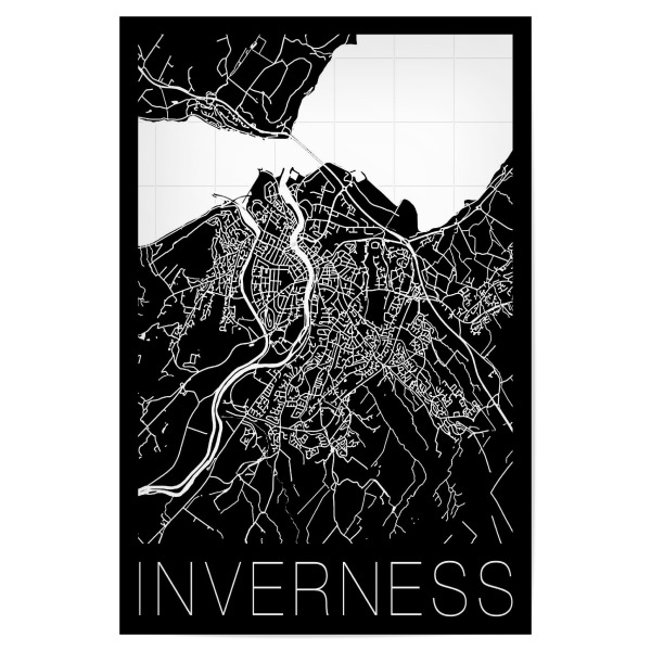 Poster "Retro Map Inverness Black" artboxONE - Städte,Reise,Schwarzweiß,Städte / Weitere,Kartografie - Map,Inverness,Scotland,Vintage,Retro map
