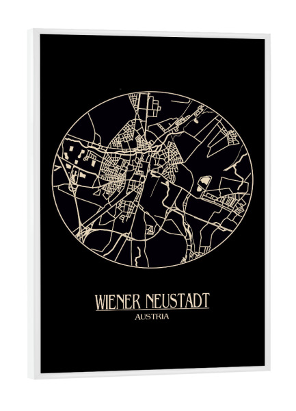 Poster mit weißem Rahmen "Retro Map Wiener Neustadt Round" artboxONE - Städte / Weitere,Kartografie - Retro,Map,Wiener neustadt,Austria,Vintage