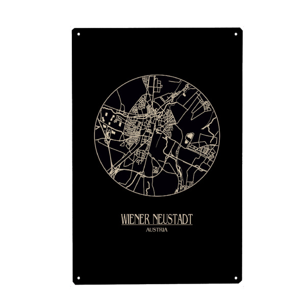 Metall Poster "Retro Map Wiener Neustadt Round" artboxONE - Städte / Weitere,Kartografie - Retro,Map,Wiener neustadt,Austria,Vintage - Blechschild